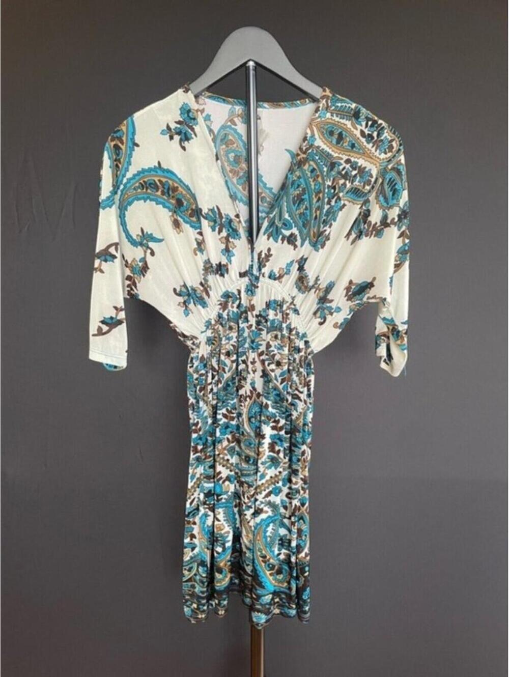 Cristina Love Womens Small Boho Style Dress Paisley Print Blue Brown Size Small